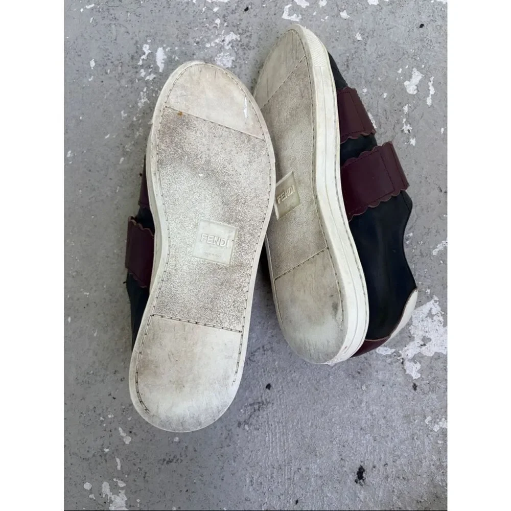 Fendi scalloped floral embroidery leather sneakers